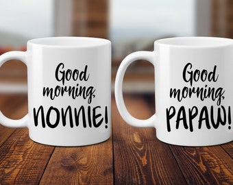Good Morning Nonnie and Papaw. New Custom Grandparents Mug Set. Coffee Lover. Pregnancy Announcement. We're Pregnant. I'm Expecting.