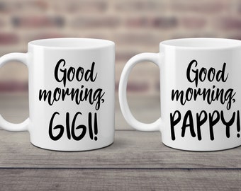 Good Morning Gigi and Pappy. New Custom Grandparents Mug Set. Coffee Lover. Pregnancy Announcement. We're Pregnant. I'm Expecting.