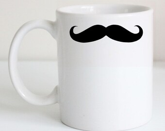 Mustache Coffee Mug - Moustache Tea Cup, Funny Gift for Coffee Lovers, Black and White Kitchen Decor, Humorous Office Gag Gift for Co-worker