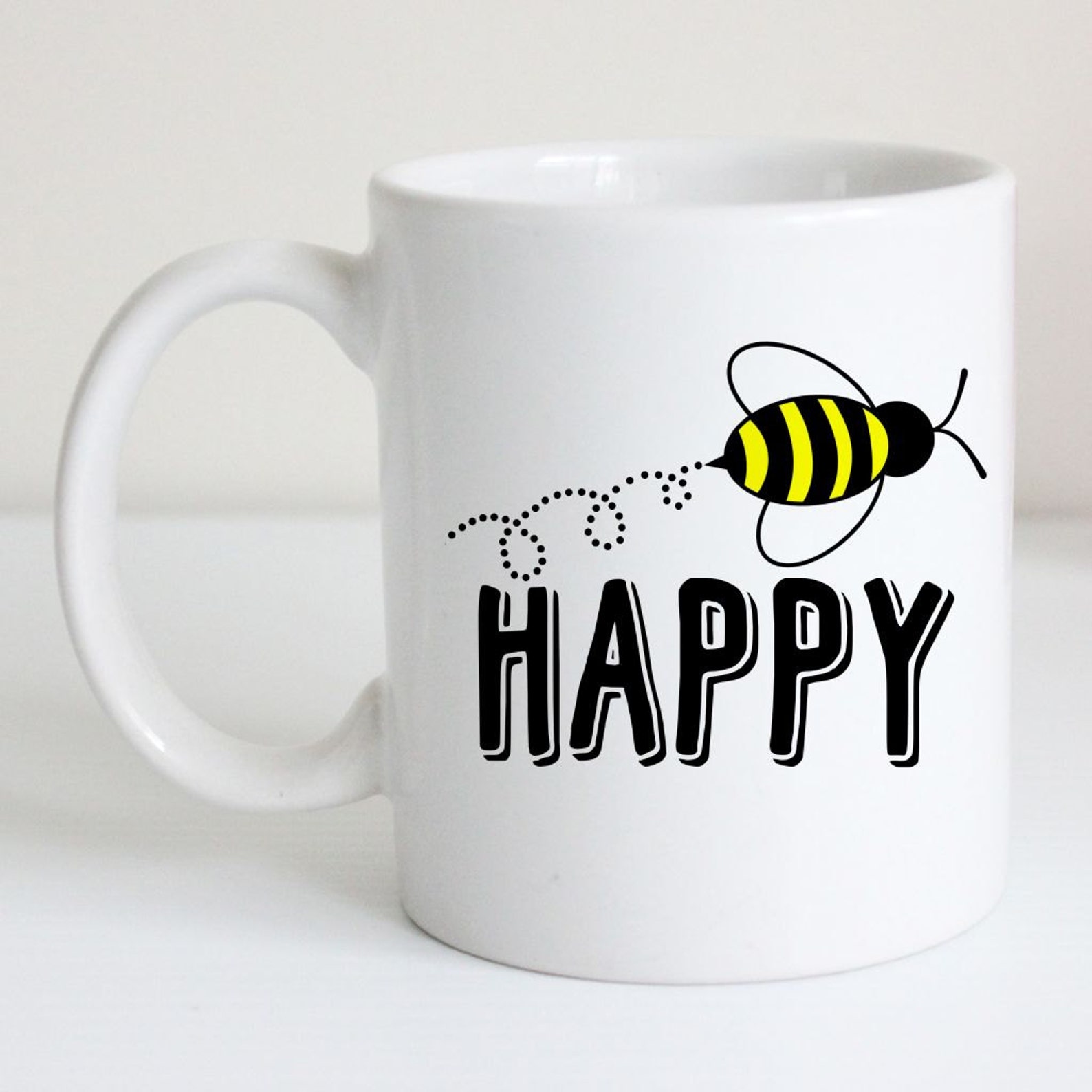 Bee Happy Coffee Mug Funny Tea Cup Bumble Bee Art Yellow | Etsy