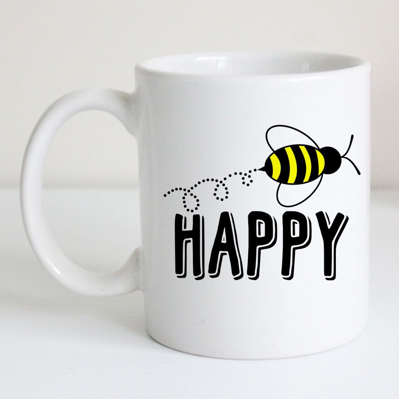 Bee Happy Coffee Mug Funny Tea Cup Bumble Bee Art Yellow - Etsy