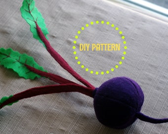 DIY PDF Pattern Download - Realistic Waldorf Inspired Felt Beet Play Food Plush Toy for Kids