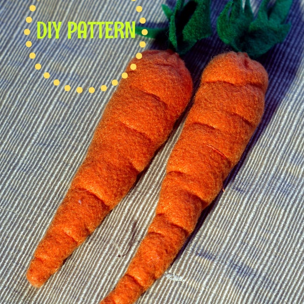 DIY PDF Pattern - Realistic Waldorf Inspired, Felt Carrot Play Food plush toy for Kids