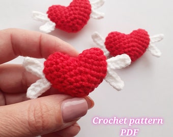 Heart with wings keychain, Valentine keychain crochet heart, amigurumi tiny heart keychain, crochet pattern pdf