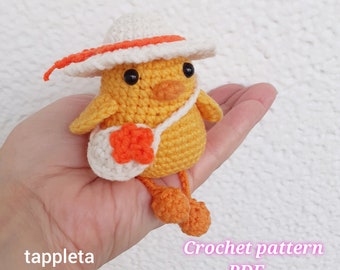 Vacation chicken crochet pattern pdf, Amigurumi leggy chicken with straw hat and crossbody, Summer chichen crochet farm toy, Gift Mother day