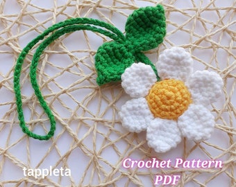 Daisy charm crochet pattern, Crochet daisy rear view mirror car charm, Crochet flowers car decoration pattern, bag charm crochet accessories