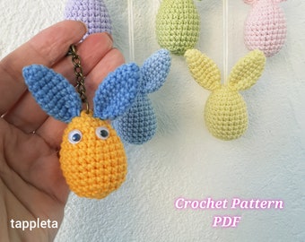 Bunny Egg keychain pattern, crochet egg with bunny ears pattern keychain, Bunny keychain Easter pattern, wall handing easter, Egg wall decor