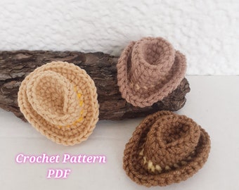 cowboy hat crochet pattern, mini cowboy hat, mini cowgirl hat pink, small hat for amigurimi doll, crochet pattern pdf, no sew pattern