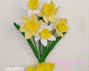Crochet Daffodil pattern, Daffodil flowers bouquet, Crochet spring flowers pattern, Mother day flowers crochet pattern narcissus