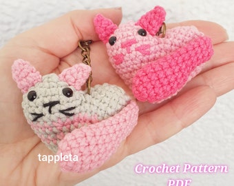 Crochet heart cat keychain pattern, Small cat keychain, Valentines cat pattern, single crochet pattern Valentine's Day, Mother's day gift