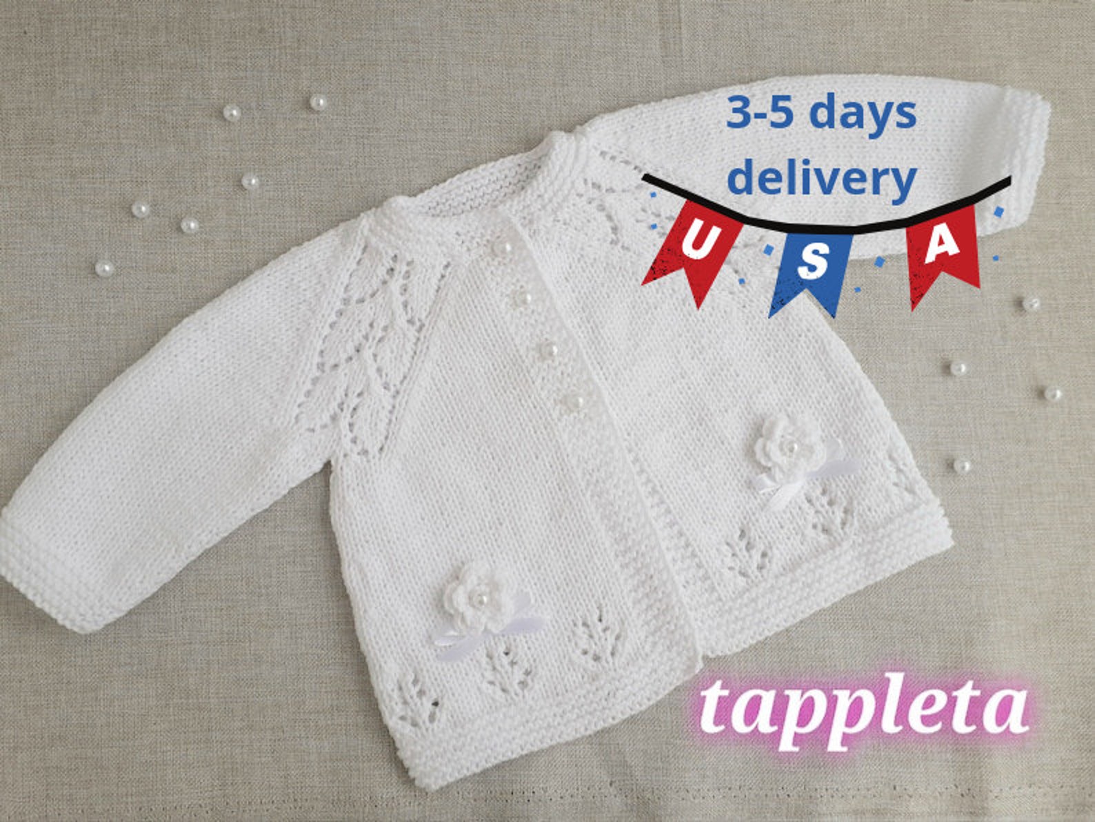 White Baby Cardigan Baptism Sweater for Girl Babygirl Etsy