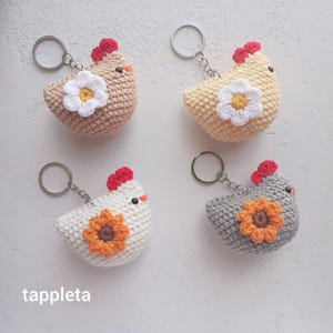 Chicken keychains, Cute chicken with daisy and sunflower, Bag charm handmade, Easter plush toy Chicken lover gift Gift for kids Gift for Mom