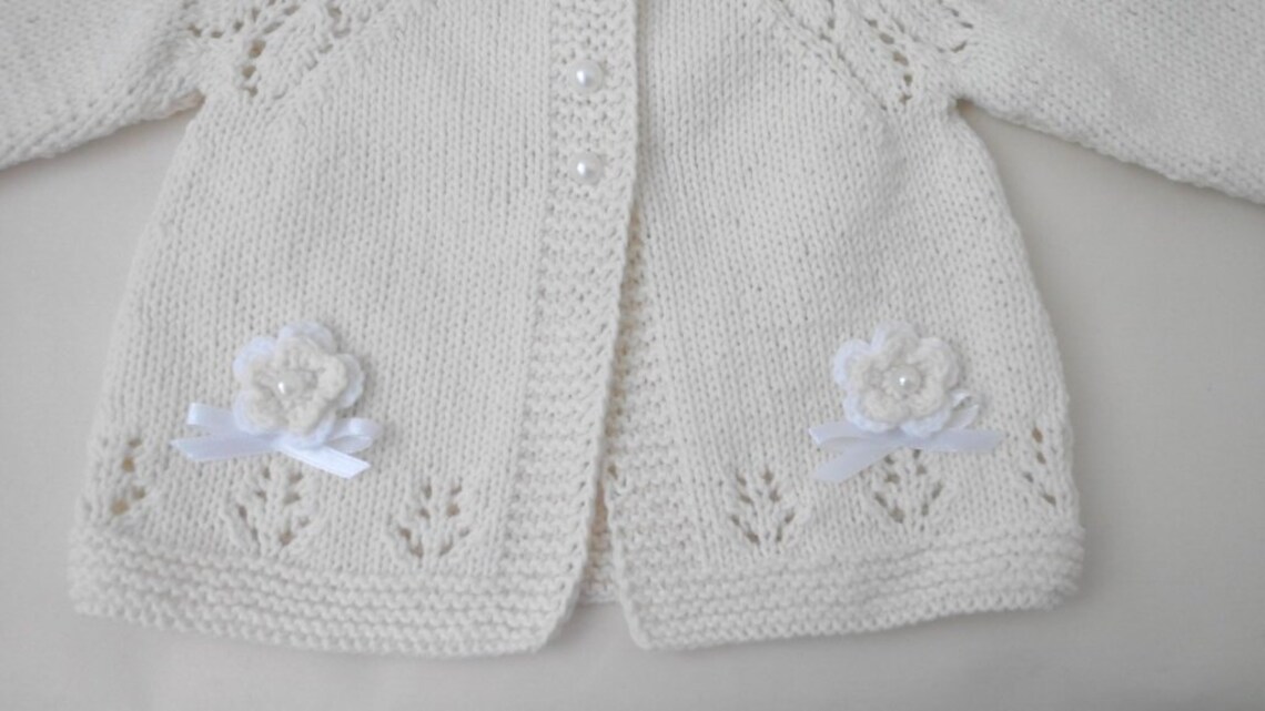 White baby cardigan baptism sweater for girl babygirl Etsy