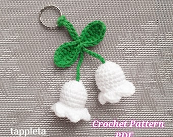 Lilly of the valley keychain crochet pattern, Bag charm flower, Crochet car charm flowers pattern,  Hanging car accessory, small party favor