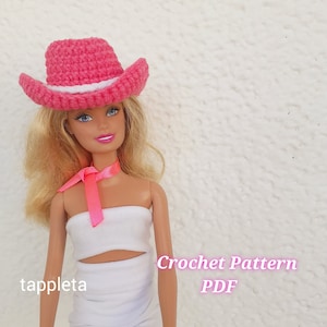 modello all'uncinetto per cappello da cowgirl, cappello da cowboy rosa, piccolo cappello da cowgirl rosa per bambola da 11,5", modello all'uncinetto per cappello in stile western in formato PDF, modello senza cuciture