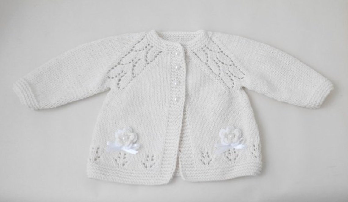 White baby cardigan baptism sweater for girl babygirl Etsy