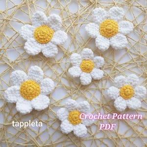 Fiori di margherita 2 misure schema all'uncinetto, applicazione di fiori di margherita amigurumi, schema di fiori estivi all'uncinetto, fiori per la festa della mamma, ghirlanda di margherite