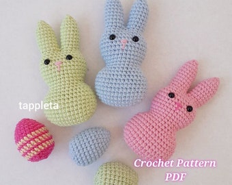 Marshmallow Bunny and Egg crochet pattern, Peep bunny pattern, Easter Egg pattern, Easter Bunny single crochet, Easter pattern no sew