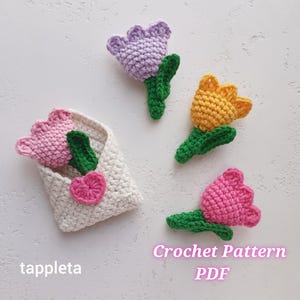 Carta de amor con patrón de tulipán a crochet, Mini tulipán a crochet, Sobre pequeño para San Valentín hecho a mano, Regalos de Galentine, Regalo para el día de la madre