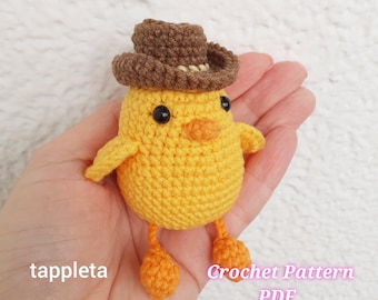 Cowboy chick crochet pattern pdf, Amigurumi leggy chicken with cowboy hat pattern