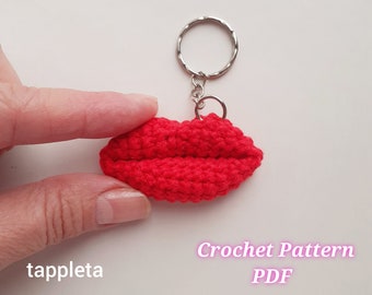 Red lips keychain crochet pattern, Crochet Valentines kisses keychain, Amigurumi mini lips pattern, Kiss you handmade gift, Valentines decor