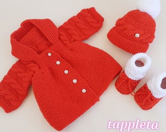 Newborn girl red outfit, Christmas outfit, Holiday apparel, Coming home outfit, warm sweater red, newborn clothes wool merino