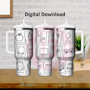 Spanish Teacher Loteria 40oz Engraved tumbler, 40 oz tumbler png, Digital Download, Summer Quencher Design, Maestra, Bilingual