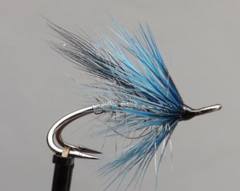 3 LONG WING SILVER DOCTOR SALMON FLIES TIED TO PATRIOT DOUBLE HOOK SIZE 6. 