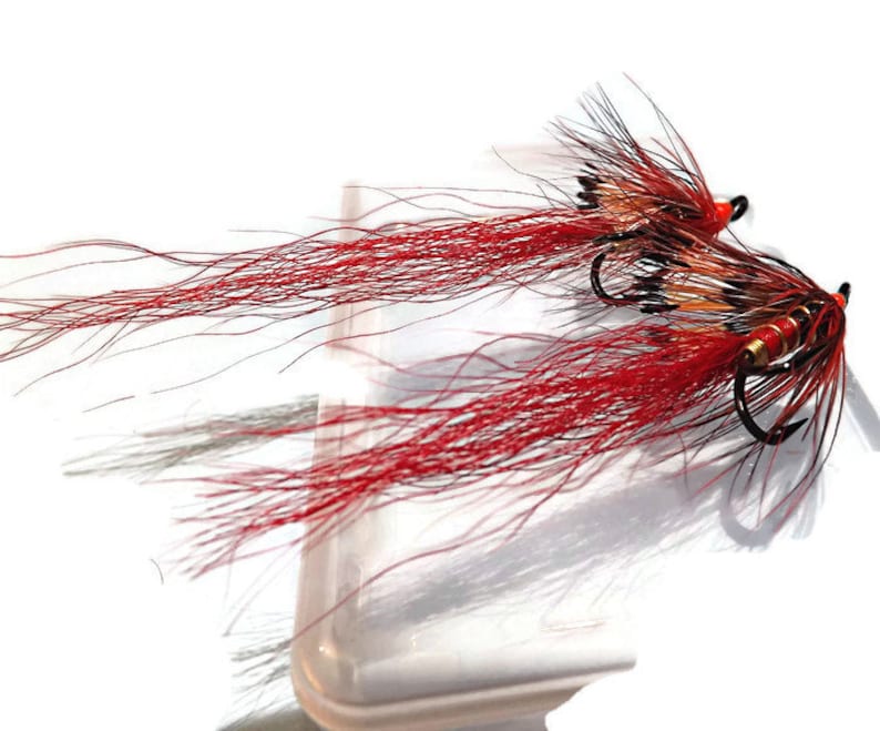 4 x Ally/'s Shrimp Orange #10 Double Hook Salmon Flies for Fly Fishing