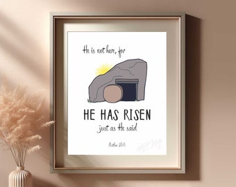 He has risen print Matthew 28:6 printables Easter Digital download Resurrection Bible verse wall art Christian Easter wall art Bible quote