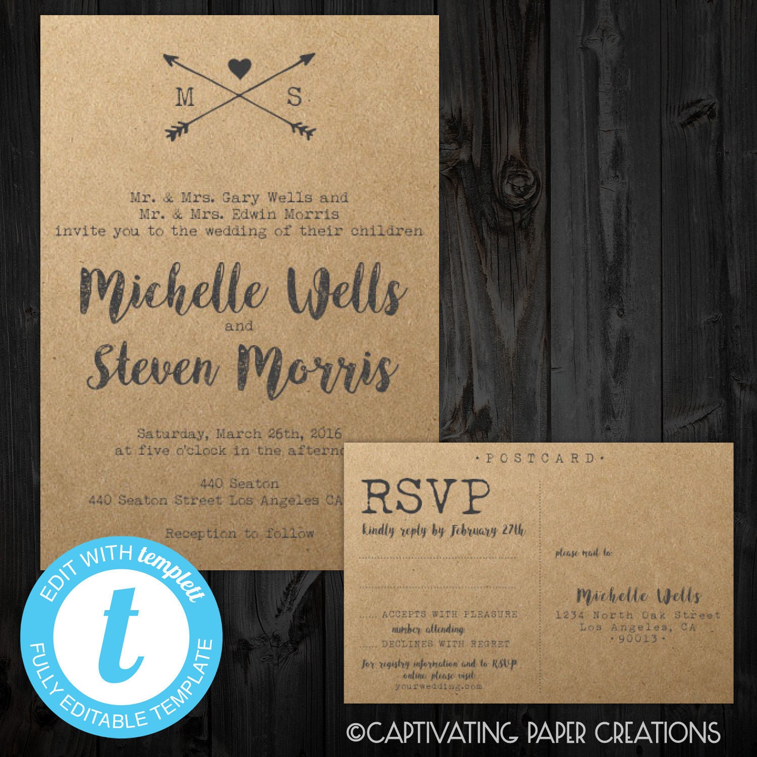 Typewriter Wedding Invitation Set Template Etsy