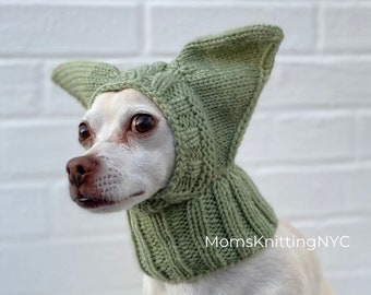 GREEN Bat Ears SMALL Dog Hat Winter Snood Hood, Alien Dog Balaclava Ears Neck warmer Animal Costume Hat, Chihuahua Valentines Day Dog Gift