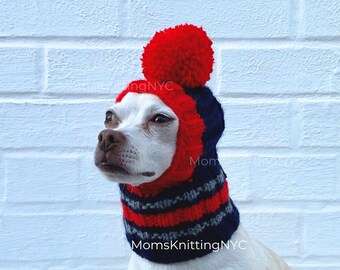 Football SMALL DOG Hat New England Team Sports Costume Winter Snood Hood, Hand Knit Balaclava Dog Hat Chihuahua Dog Hat Dad Gift Valentines