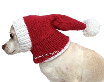Christmas Dog Hat Clothes Santa's Helper Hat, SMALL Dog Winter Hat PomPom Snood Hood, Chihuahua Hat Christmas PET Costume Dog Stocking Hat
