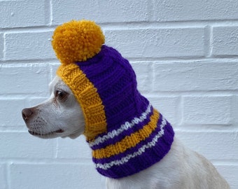 SMALL DOG Balaclava Hat Winter Costume Snood Hood Minnesota Vikings Football Fan Gift, Chihuahua Dachshund Dog Hat Basketball LA Lakers Gift