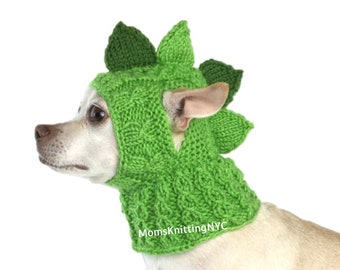 Dragon Dinosaur Dog Hat with Ear Holes, Small Dog Costume, Winter Dog Pet Balaclava, Handknit Pet Hat Neck Warmer