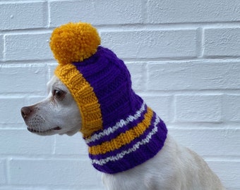 SMALL DOG Balaclava Hat Winter Costume Snood Hood Minnesota Vikings Football Fan Gift, Chihuahua Dachshund Dog Hat Basketball LA Lakers Gift