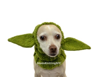 Baby Alien Dog Costume Cowl Snood Hat Winter Hood, Green Baby Alien Ear Neck warmer winter Dog Costume Hat gift, House Elf hat