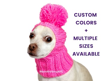 SMALL DOG Hat Beanie Pom Pom Snood Hood, Balaclava Dog Hat Chihuahua Cavalier Spaniel, SMALL Dog Winter Hat Valentine Costume Christmas Gift