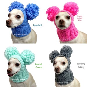 SMALL Dog Balaclava Pom Pom Winter Hat Snood Hood, Christmas Chihuahua Beanie Bobble Hat, TWO Pom Pom Dog Hat Valentines Day Costume Gift image 5