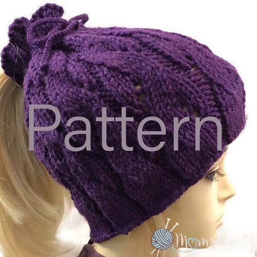 Messy Bun Beanie KNIT PATTERN Ponytail Beanie Knit Pattern Child Teen Adult Sizes, Instant Download PDF