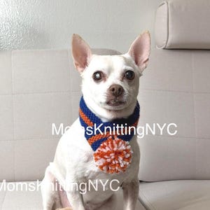 NY Knicks Basketball CAT DOG Collar, handknit Pet Scarf PomPom Collar Adjustable Scarf, Dog Cat pet Gift basketball fan, ready to ship