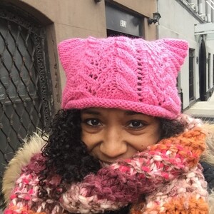 Brat Cat Ears Hat Beanie TikTok y2k Hand knit Rolled Brim, Pink Beanie Pussycat Pussyhat Hat
