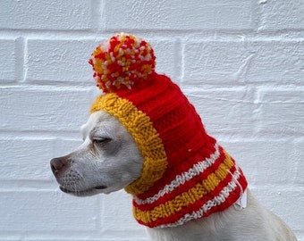 Kansas City Chiefs Regalo de aficionado al fútbol SMALL DOG Hat Beanie Cowl Snood Hood Invierno, Día de San Valentín Sombrero de perro Regalo de disfraz para perro papá mamá