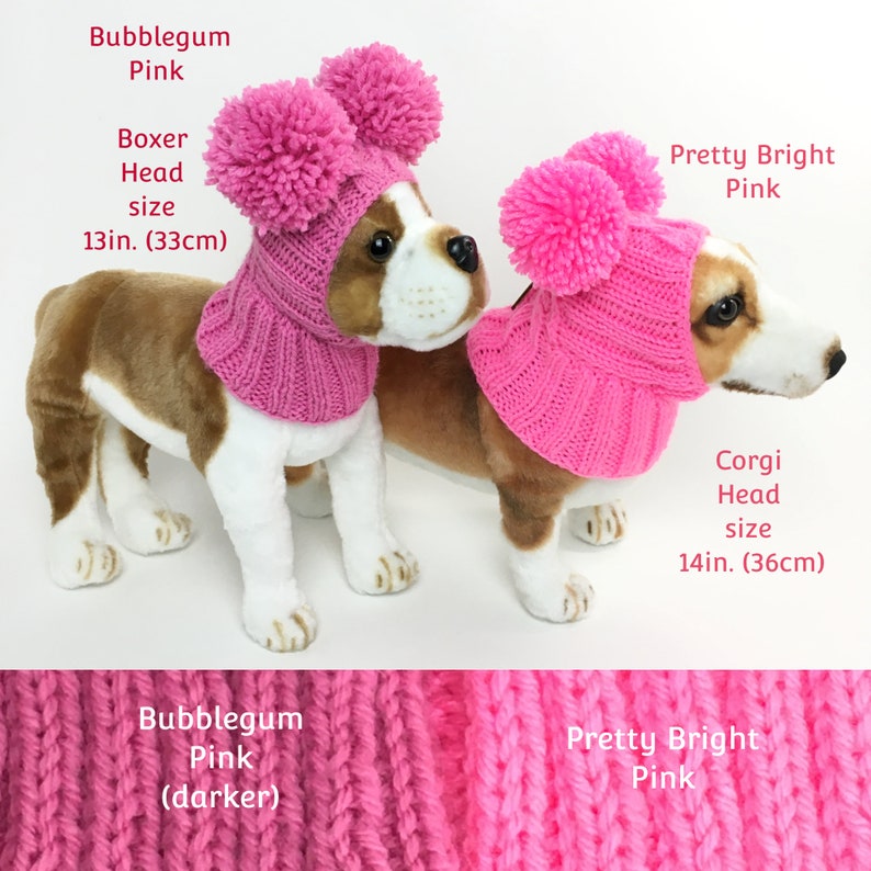 SMALL Dog Balaclava Pom Pom Winter Hat Snood Hood, Christmas Chihuahua Beanie Bobble Hat, TWO Pom Pom Dog Hat Valentines Day Costume Gift image 9