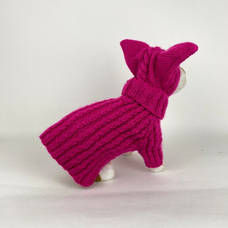 Hand Knit Small Dog Sweater Twist Cable Leash Opening Ribbed dachshund Chihuahua sweater clothes, Hand Knit Winter Jumper Dog Parent Gift image 10