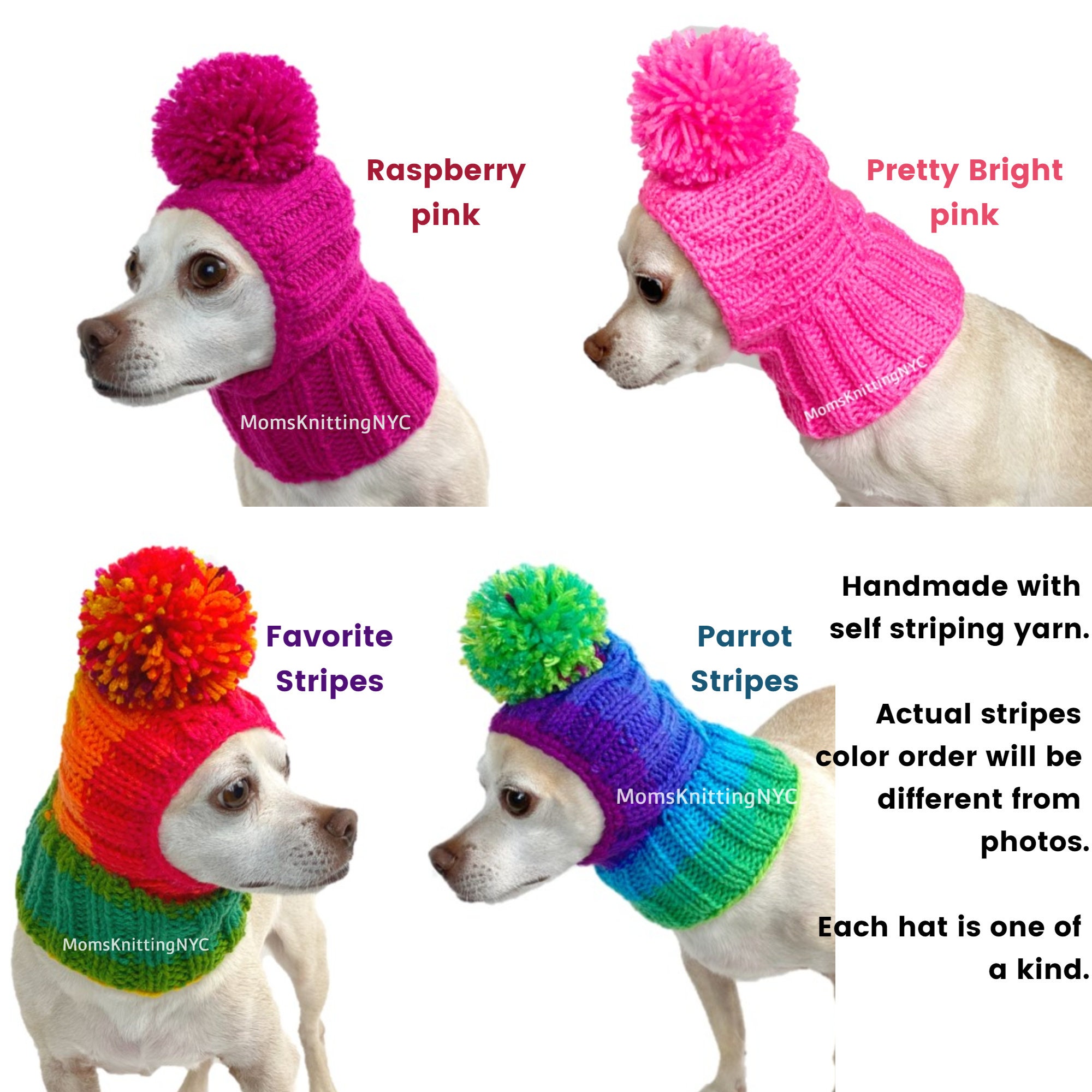 SMALL DOG Hat Beanie Pom Pom Snood Hood, Balaclava Dog Hat