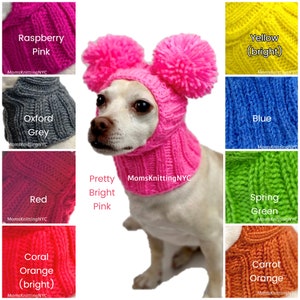 SMALL Dog Balaclava Pom Pom Winter Hat Snood Hood, Christmas Chihuahua Beanie Bobble Hat, TWO Pom Pom Dog Hat Valentines Day Costume Gift image 4