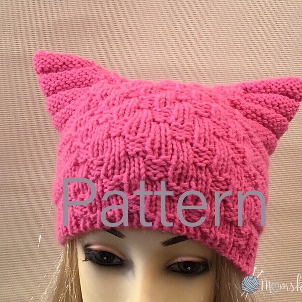 Cat Ears Hat KNITTING PATTERN Woodrose Beanie, Pussyhat Knit Pattern, Sizes Child to Adult Women's March, Instant Download PDF