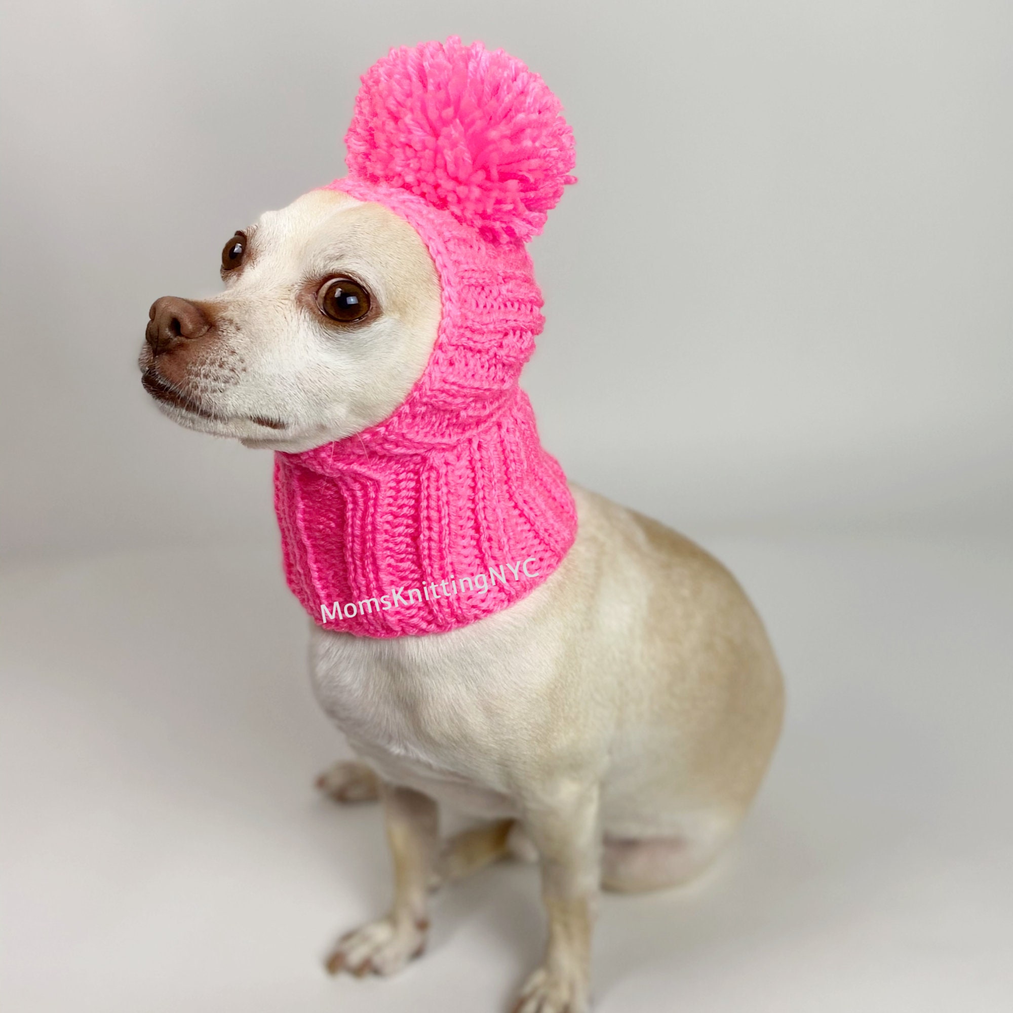 PINK Pom Pom SMALL DOG Hat Snood Hood Pompom Dog Hat Etsy